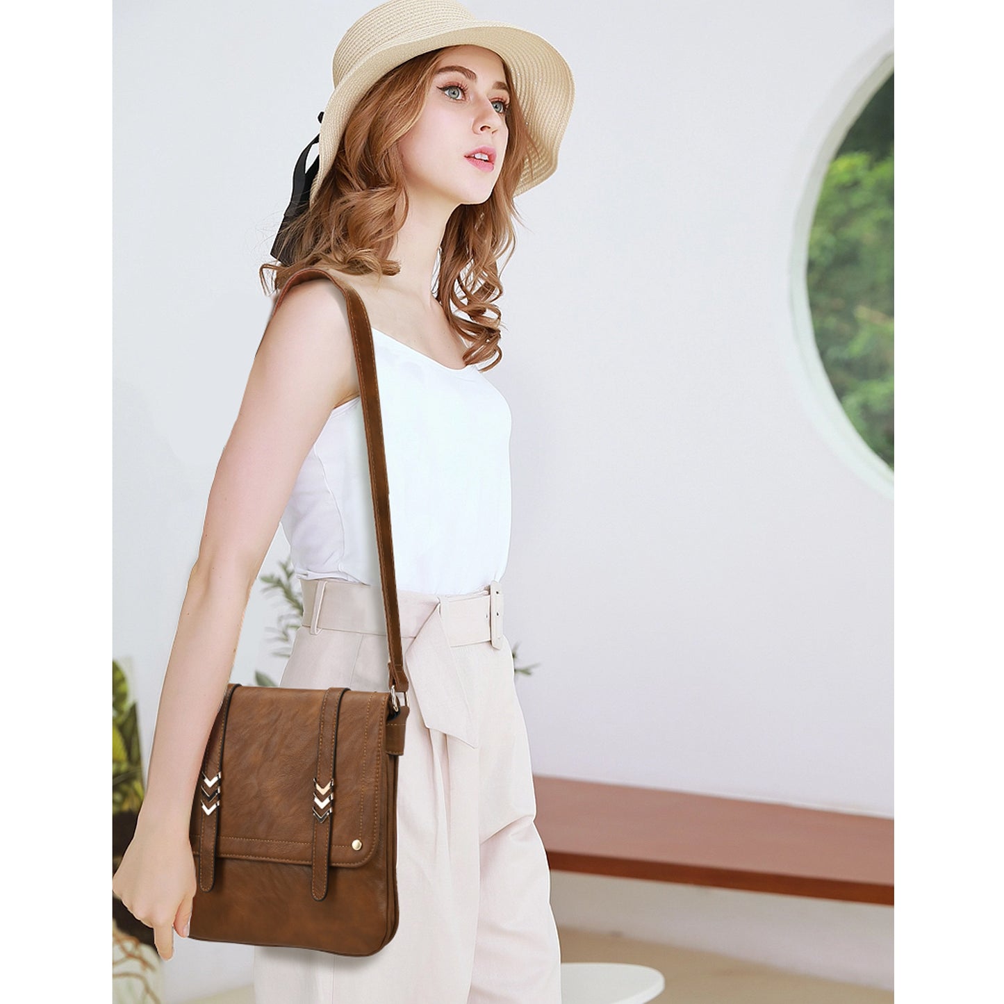 FAUX Leather Purses Soft Crossbody Bags for Women Medium Shoulder Handbags with Adjustable Belt