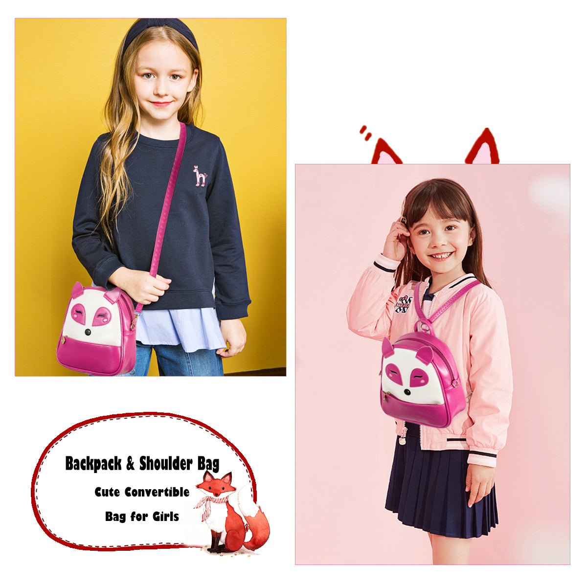 Girls Mini Backpack Toddler 3D Animal Casual Daypack PU Leather Preschool Convertible Bag Shoulder Bag Gift for Kids and Girls