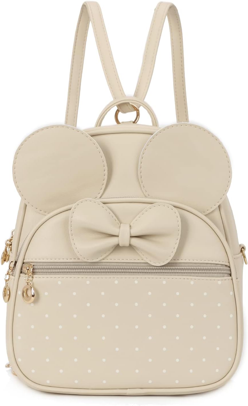 KL928 Girls Mini Backpack Bowknot Polka Dot Cute Daypacks Convertible Shoulder Bag Purse for Women (Black)