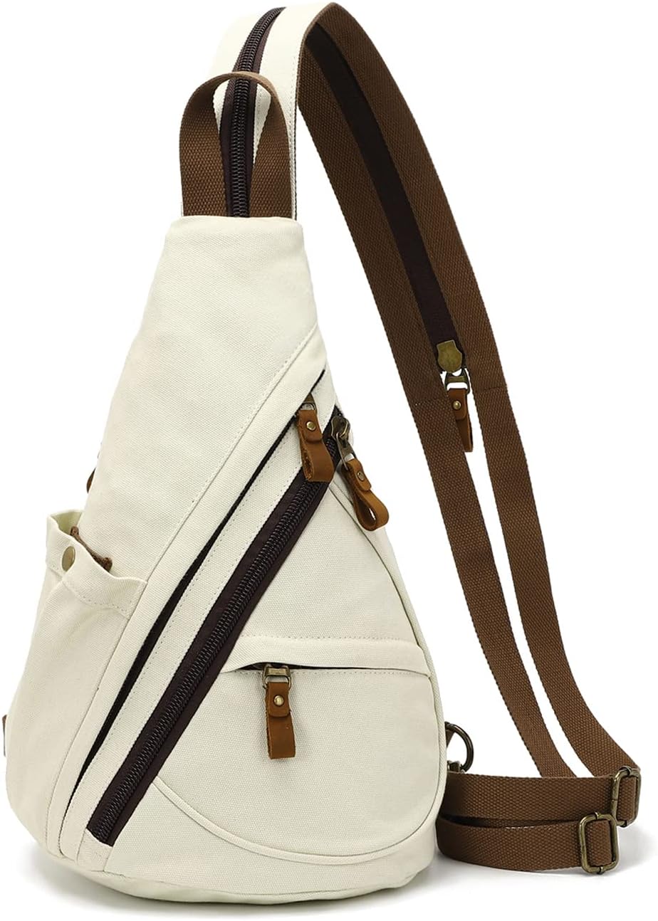 Canvas Sling Bag - Small Crossbody Backpack Shoulder Casual Daypack Unisex Rucksack