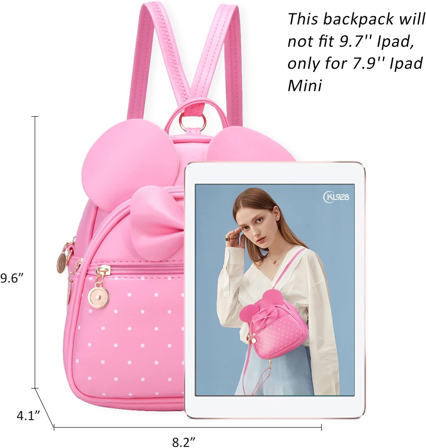 Girls Bowknot Polka Dot Cute Mini Backpack Small Daypacks Convertible Shoulder Bag Purse