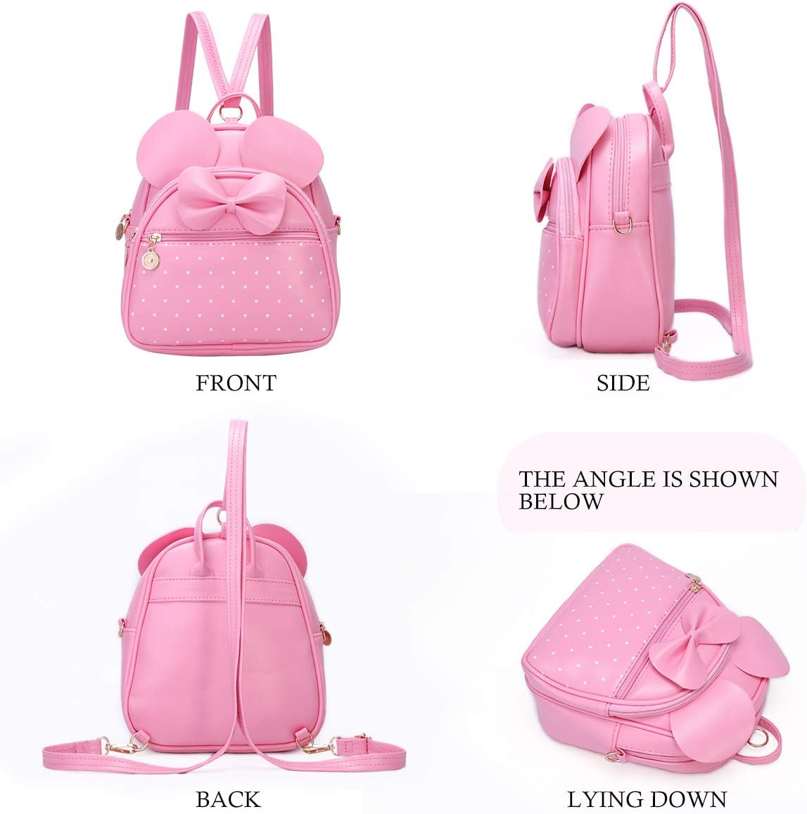 Girls Bowknot Polka Dot Cute Mini Backpack Small Daypacks Convertible Shoulder Bag Purse
