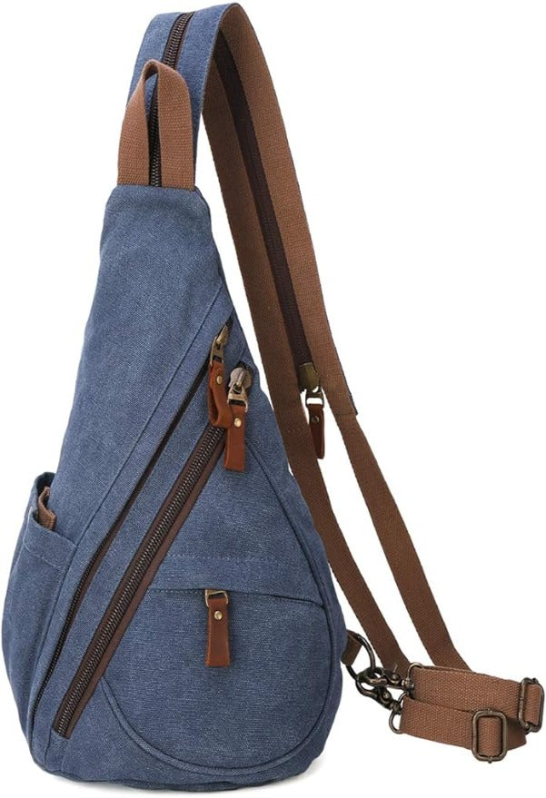 Canvas Sling Bag - Small Crossbody Backpack Shoulder Casual Daypack Rucksack for Men Women