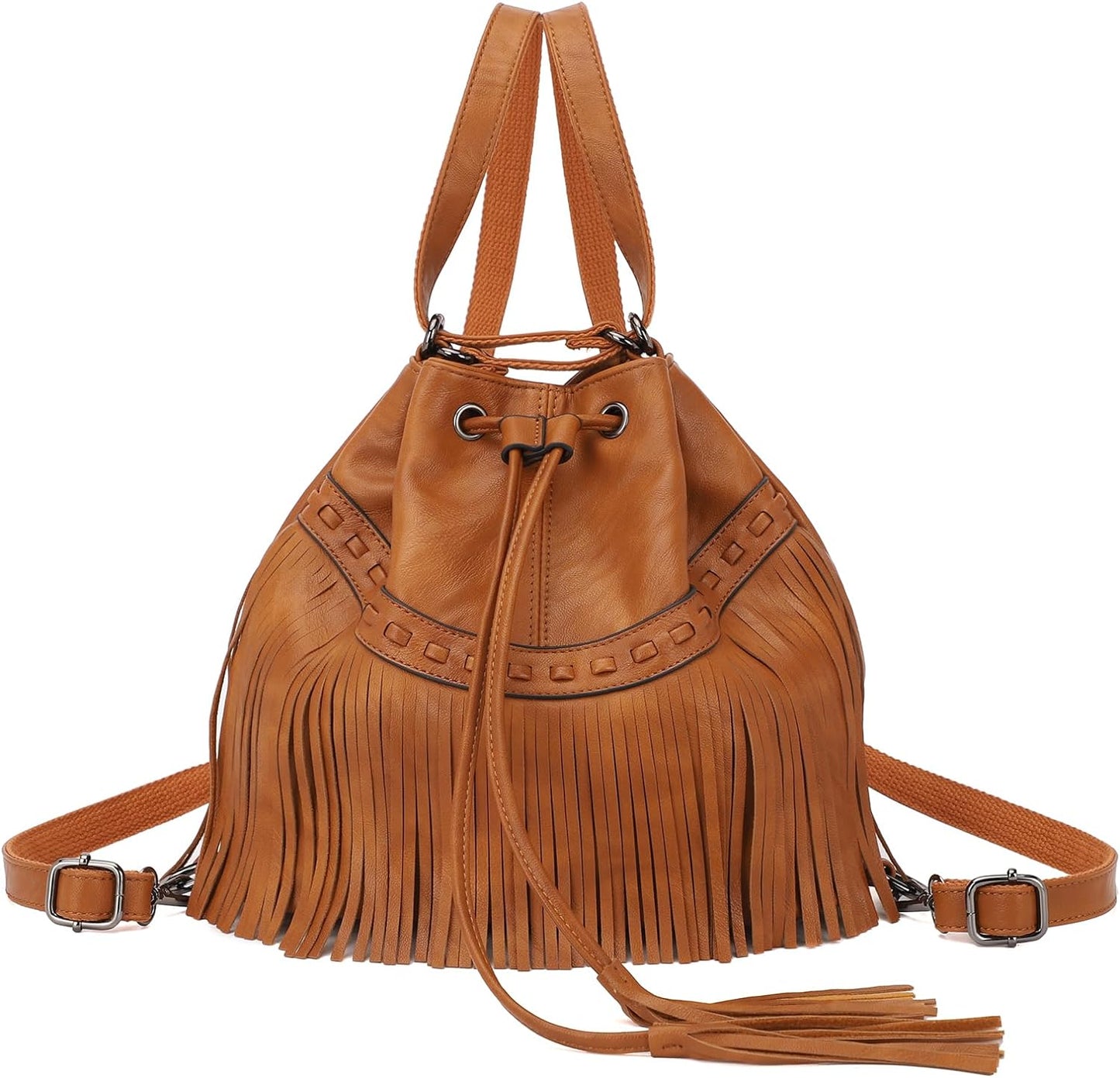 Drawstring Purses for Women Fringe Backpack Tassel Crossbody Bags