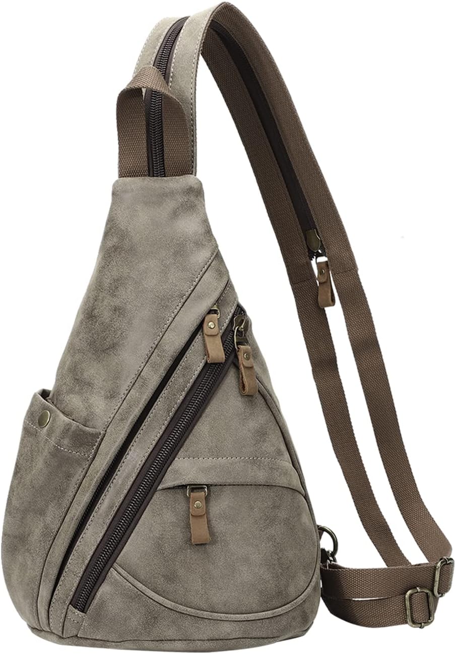 KL928 PU Leather Sling Bag - Small Crossbody Backpack Shoulder Casual Daypack Rucksack for Men Women