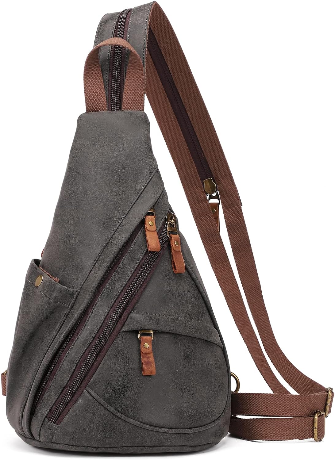 KL928 PU Leather Sling Bag - Small Crossbody Backpack Shoulder Casual Daypack Rucksack for Men Women