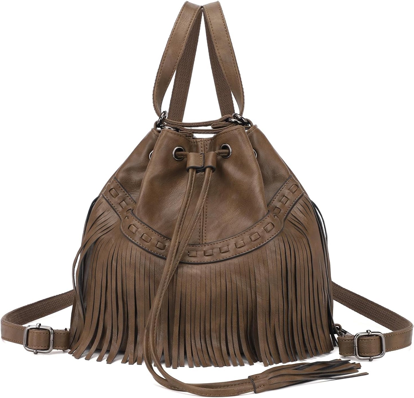 Drawstring Purses for Women Fringe Backpack Tassel Crossbody Bags