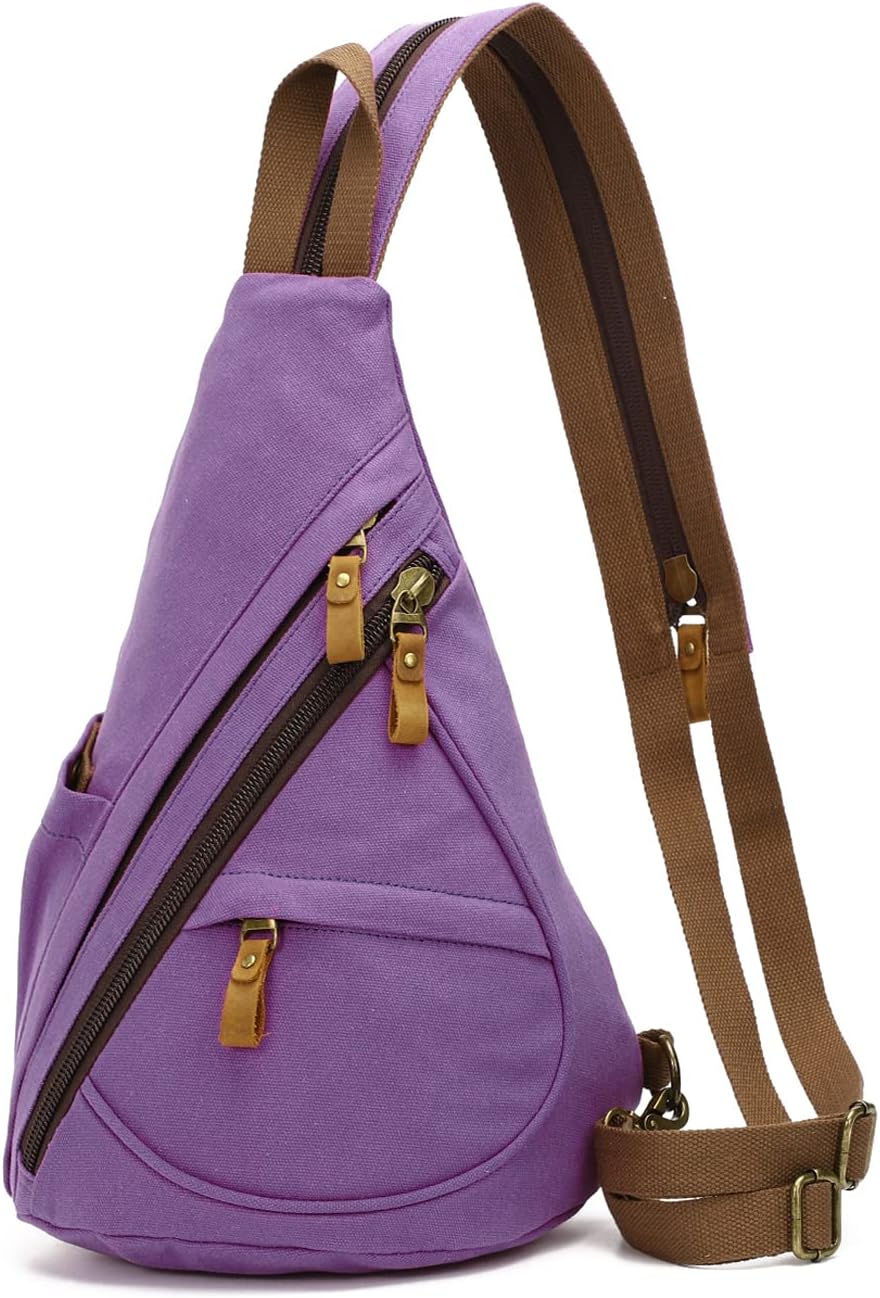 Canvas Sling Bag - Small Crossbody Backpack Shoulder Casual Daypack Rucksack for Men Women