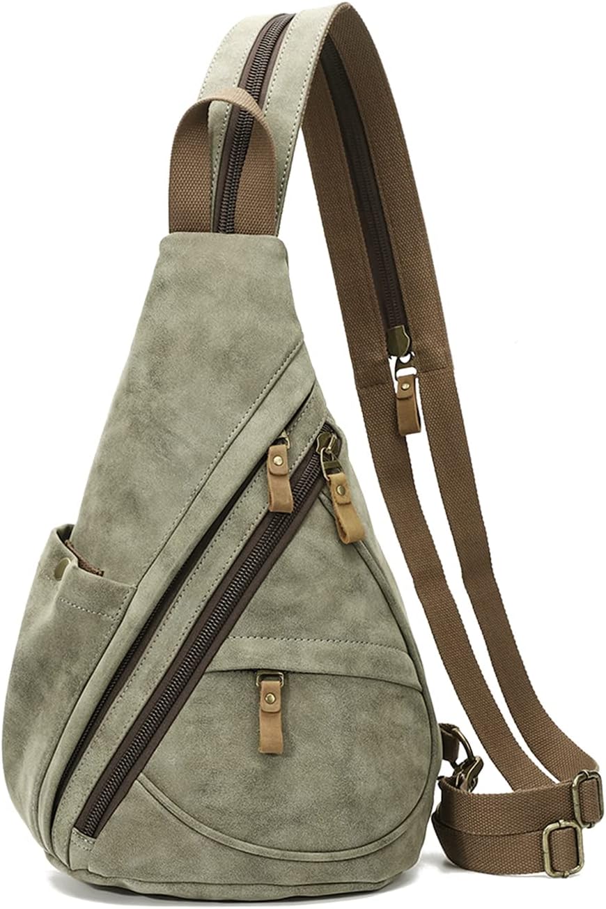 KL928 PU Leather Sling Bag - Small Crossbody Backpack Shoulder Casual Daypack Rucksack for Men Women