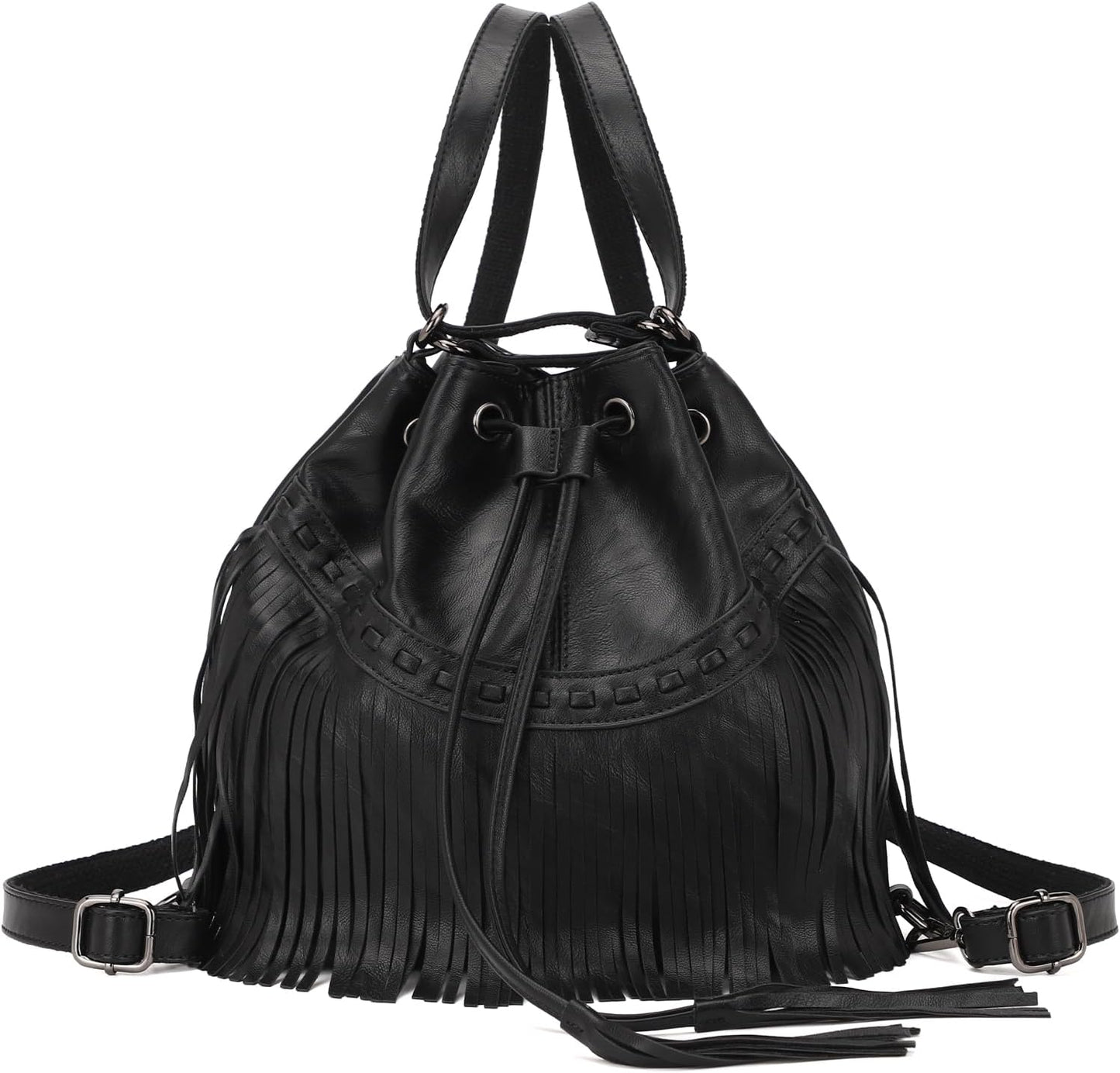 Drawstring Purses for Women Fringe Backpack Tassel Crossbody Bags