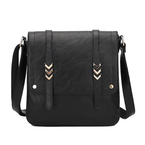 Crossbody Camera Bag Vegan Leather Shoulder Bag Small Triple Zip Handbag Cross Body Purse with Detachable Strap for Women