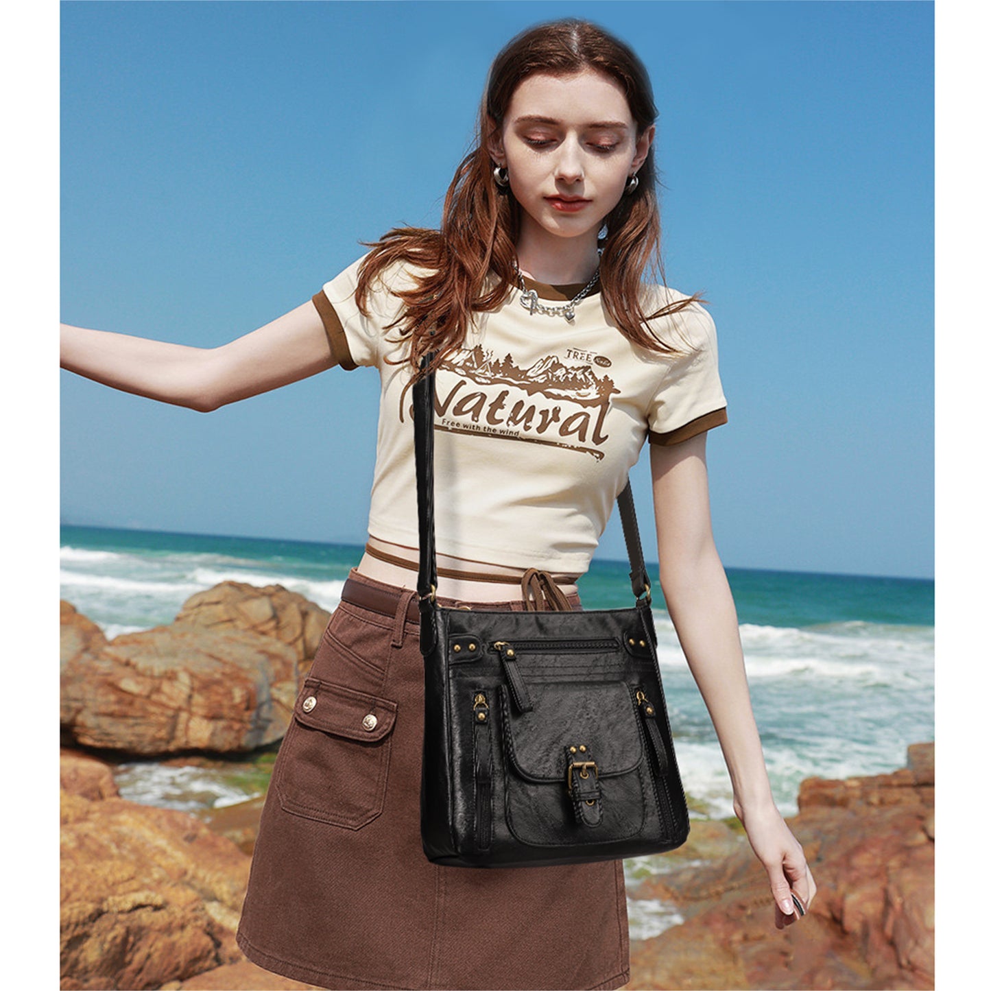 KL928 Crossbody Bags for Women, Multi Pocket Shoulder Bags, Medium PU Leather Cross Body Purses