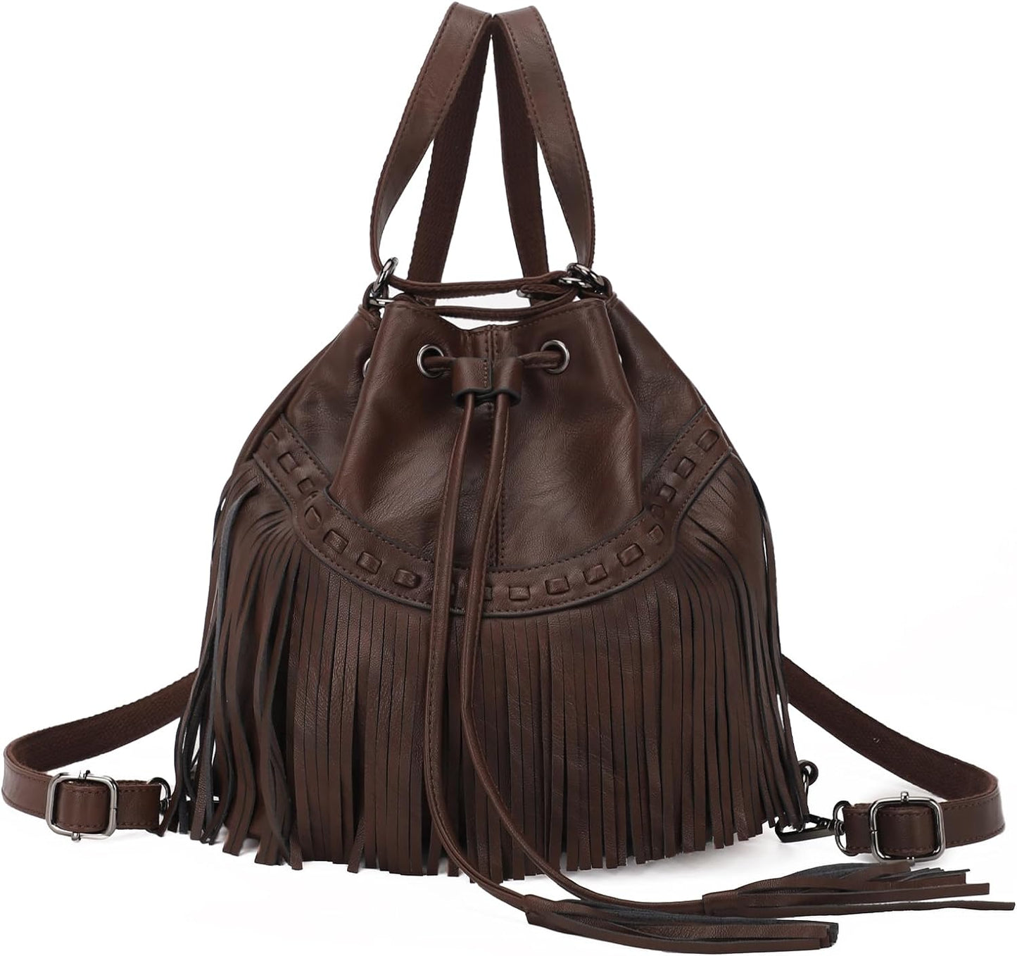 Drawstring Purses for Women Fringe Backpack Tassel Crossbody Bags