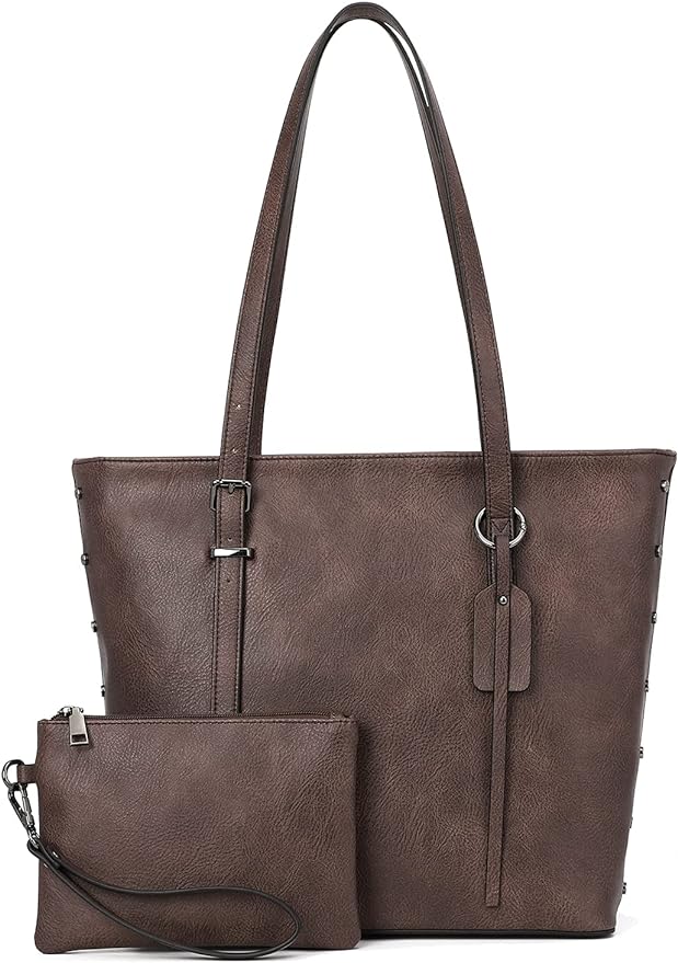 Large Shoulder Bag PU Leather Purses Top Handle Satchel Tote Bag 2Pcs Set